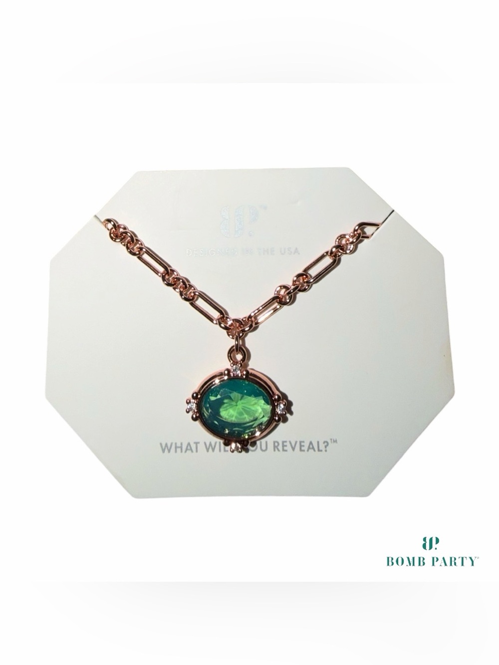 Bomb Party New OG Necklace Green Opal on RG “She’s the Mood” - NK48282